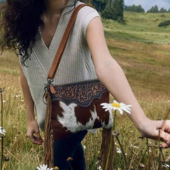 NWT Myra Bag Boho Leather & Canvas Shoulder Bag - Picture 1 of 9